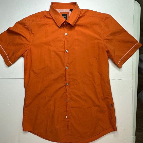 Boss. Men’s short sleeve button front shirt. Orange. Size‎ medium. - Picture 1 of 8